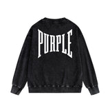 Purple Brand Distressed Sweatshirt Fashion Washed Black Long Sleeves Top