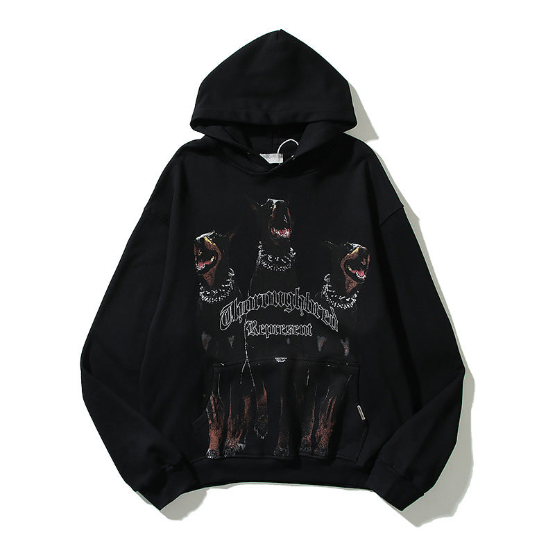 Kanye West Sunday Service Hoodie Autumn And Winter Doberman Pinscher Vintage Print Distressed Fog Hoodie