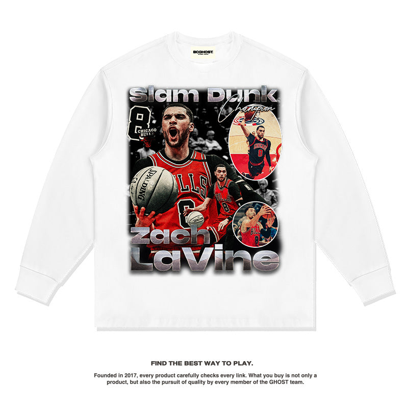 Nba Long Sleeve Shirt Autumn and Winter Long Sleeve T-shirt Washed Cotton round Neck