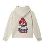Men Vintage T-Shirts Saint Michael Vintage Sports Hooded Sweater Set Washing Water