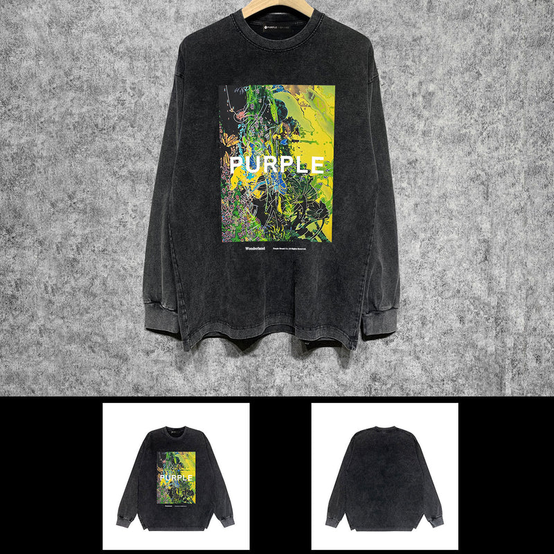Purple Brand Distressed Long Sleeve Shirt Fashion Distressed Loose Long-sleeved Top