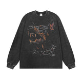 Vintage T-shirts Printed Short Sleeve T-Shirt Hellhound Washed Old Cotton