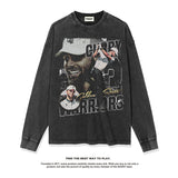 Nba Long Sleeve Shirt American Vintage Printed Long Sleeve T-shirt Cotton Loose round Neck Men and Women