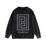 Purple Brand Distressed Sweatshirt Fashion Washed Black Long Sleeves Top