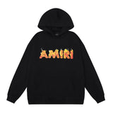 Amiri Hoodie AMI Flame Letter Print Pullover Hooded Sweater Men and Women