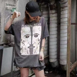 Mens Vintage T-Shirts SAINT MICHAEL CHO White Ghost Crack Print Crew Neck Casual Short Sleeve Vintage