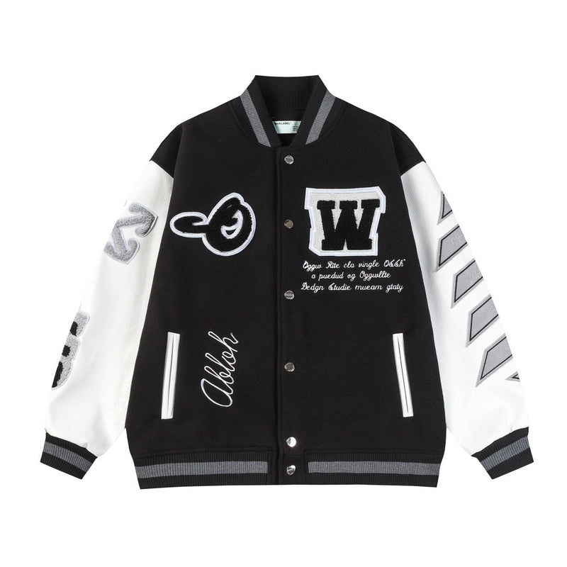 Off White Jacket Spring and Autumn OW Moon Letter Pattern Baseball Jacket Jacket