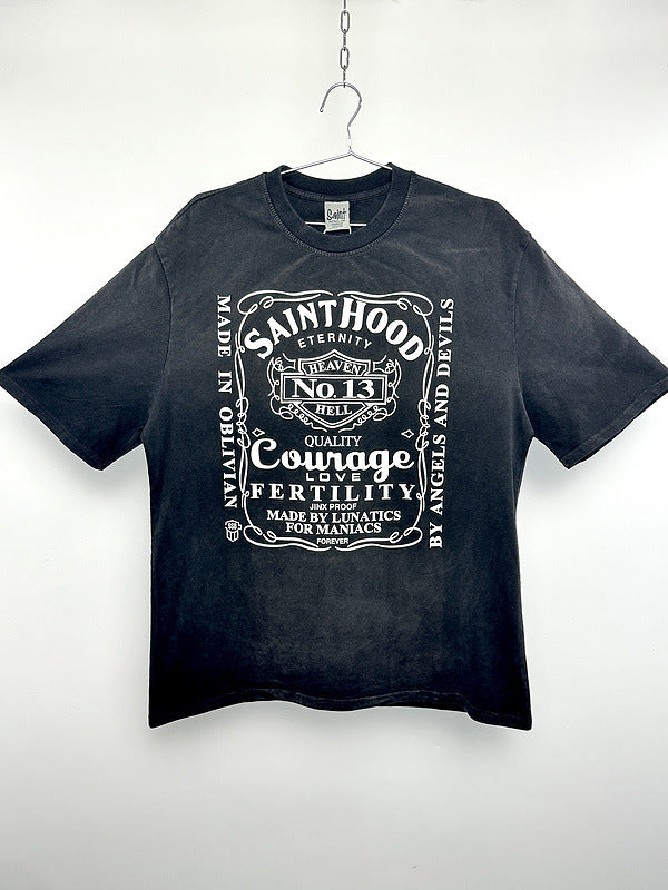 Men Vintage T-Shirts Saint Hood Washed Distressed T-Shirts