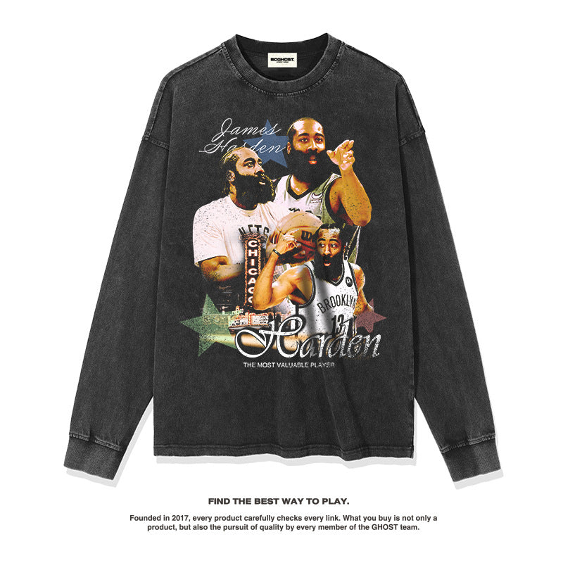 Nba Long Sleeve Shirt American Basketball Long Sleeve T-shirt Neckline