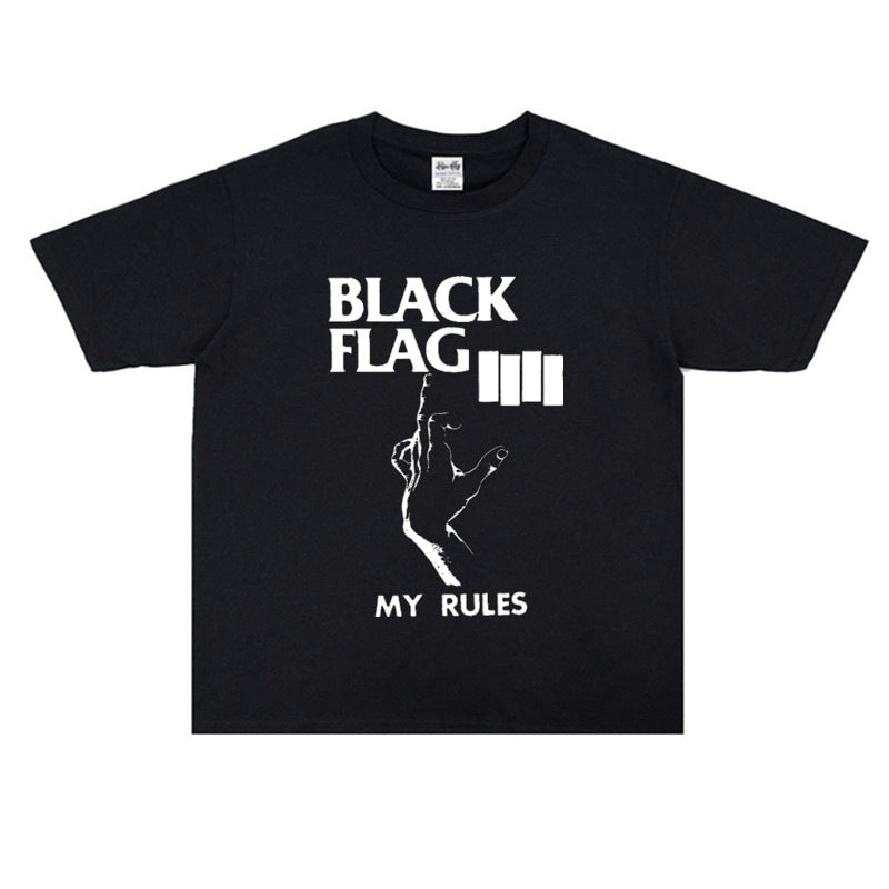 Rock Star T Shirt Punk Rock Black Absorbance Cloth Band Print Loose Cool T-shirt Short Sleeve Men and Women