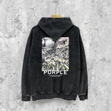 Purple Brand Distressed Hoodie Fashion Old Loose Hooded Sweater