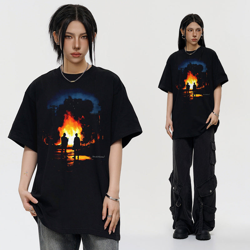Vintage T-shirts washed and old printed short-sleeved T-shirts pure cotton