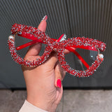Trendy punk glasses pearl rhinestone tweed style