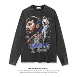 Nba Long Sleeve Shirt Long Sleeve T-shirt Washed Distressed round Neck