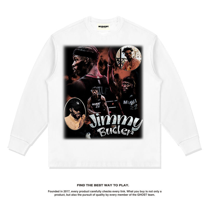 Nba Long Sleeved Shirt Autumn and Winter Jimmy Butler Basketball Star Printed Long Sleeve T-shirt Pure Cotton