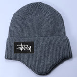 Stussy Hat Winter Knitted Hat Men's and Women's Warm Ear Protector Outdoor Wool Hat