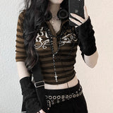 Vintage Y2g Shirts Women's Printing T-shirt Slim-Fit Striped Short Sleeves Female