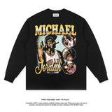 Nba Long Sleeve Shirt Autumn and Winter American Vintage Printed Long Sleeve T-shirt Retro Loose Washed-out