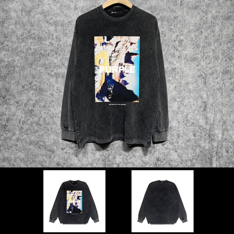 Purple Brand Distressed Long Sleeve Shirt Fashion Distressed Loose Long-sleeved Top