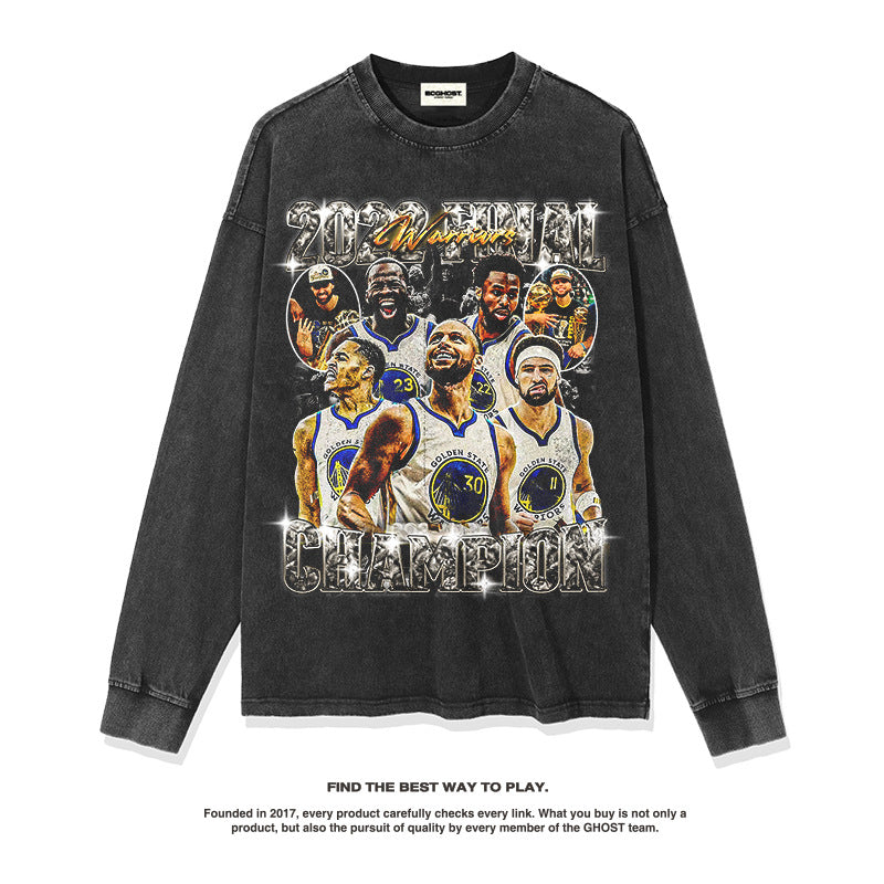 Nba Long Sleeve Shirt Autumn and Winter Long Sleeve T-shirt Retro Cotton Fashion Brand