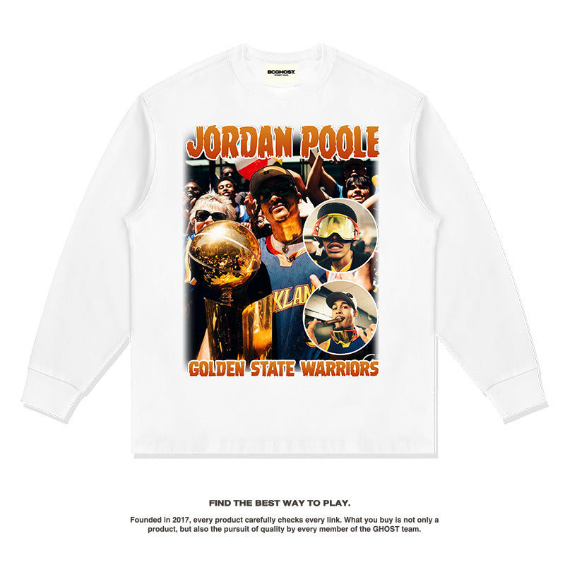 Nba Long Sleeve Shirt Washed Old Long Sleeve T-shirt Loose Heavy