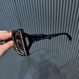 Trendy punk glasses diamond square frame