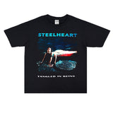 Rock Star T Shirt Rock Iron Band Printed T-shirt Short Sleeve Washed Distressed Men and Women