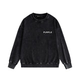 Purple Brand Distressed Sweatshirt Fashion Washed Black Long Sleeves Top
