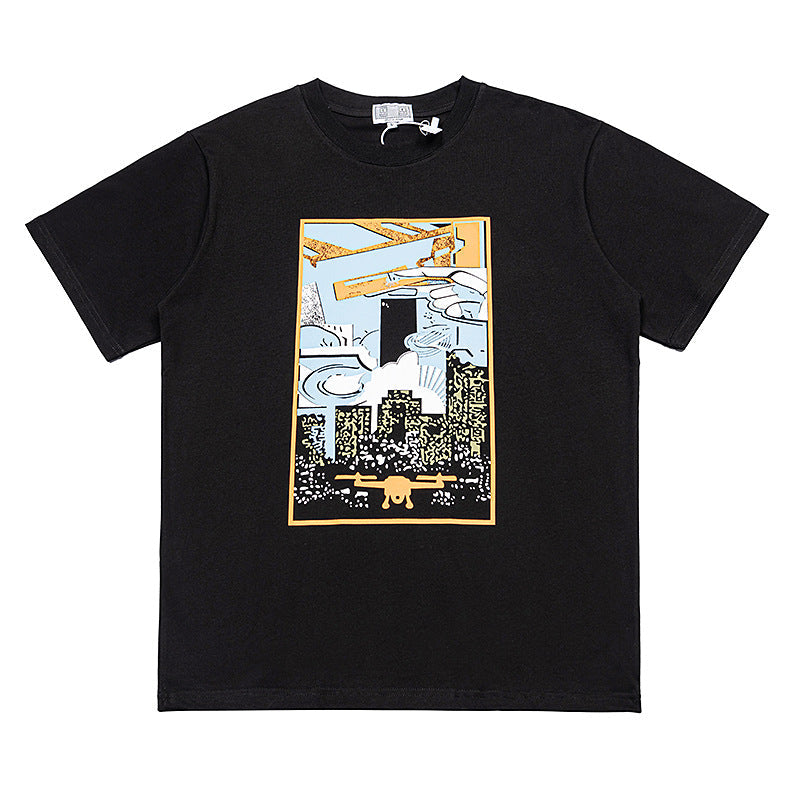C.e t shirts creative oil painting pattern round neck pullover short sleeve men and women