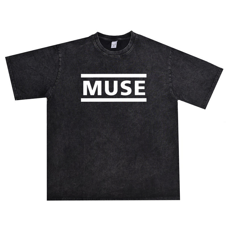 Rock Star T Shirt Muses Band Printed T-shirt Washed Distressed Loose Men and Women
