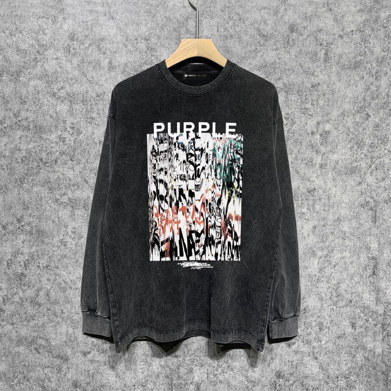 Purple Brand Distressed Long Sleeve Shirt Fashion Distressed Loose Long-sleeved Top