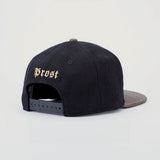 Trendy flat brimmed hat woolen woven label
