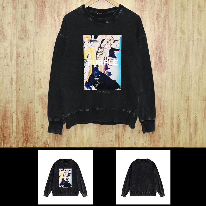 Purple Brand Distressed Sweatshirt Fashion Washed Black Long Sleeves Top