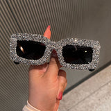 Trendy punk glasses rectangular sparkling diamond sunscreen uv protection