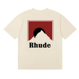 Rhude T Shirt Letter Snow Mountain Sunset Pattern Short Sleeve T-Shirt