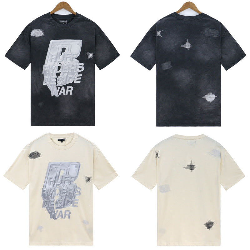 Who Decided War T Shirts Who Decided War Printed Short Sleeve Washing Water Old Loose Casual T-Shirts