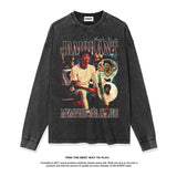 Nba Long Sleeve Shirt Washed Distressed Long Sleeve T-shirt Vintage Cotton round Neck