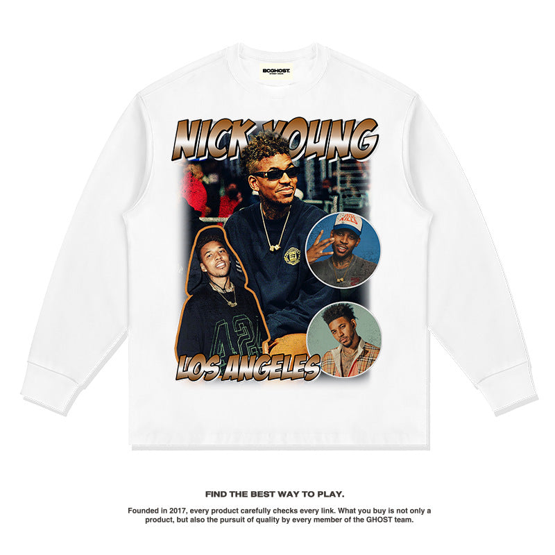 Nba Long Sleeve Shirt Autumn and Winter Nick Yang Washed Long Sleeve T-shirt Cotton Men and Women Loose
