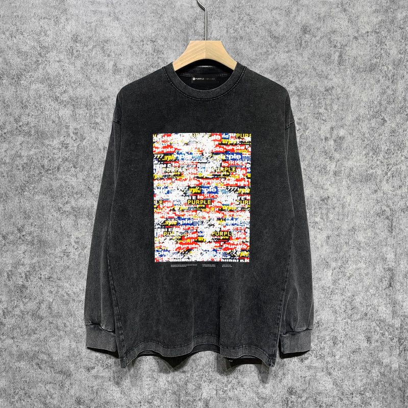 Purple Brand Distressed Long Sleeve Shirt Fashion Distressed Loose Long-sleeved Top