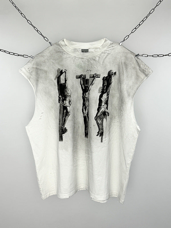 Mens Vintage T-Shirts Death of Jesus Loose Casual Vest
