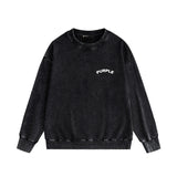 Purple Brand Distressed Sweatshirt Fashion Washed Black Long Sleeves Top