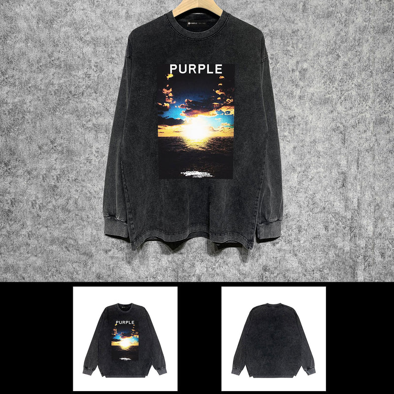 Purple Brand Distressed Long Sleeve Shirt Fashion Distressed Loose Long-sleeved Top