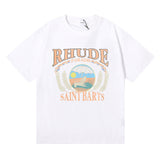 Rhude T Shirt Wheat Ear Sunset Beach Pattern Printed Short Sleeve T-Shirt