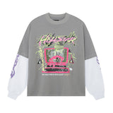 HS Long Sleeve Shirt Large Size Loose Pullover Long Sleeve Fake Two Pieces