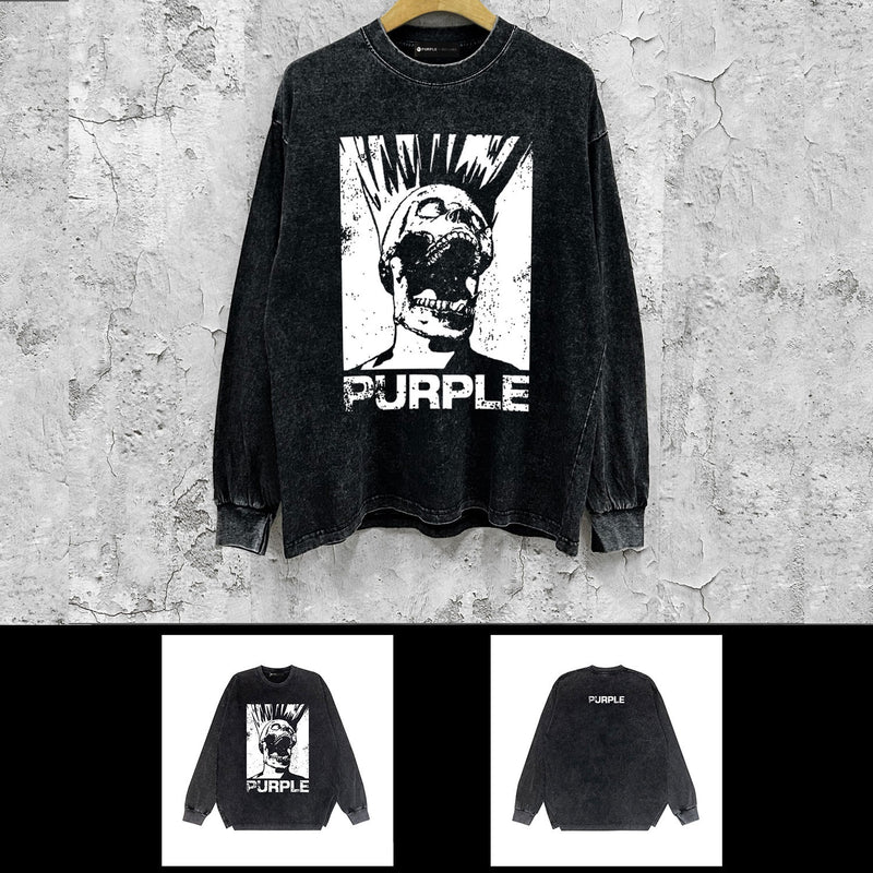 Purple Brand Distressed Long Sleeve Shirt Fashion Distressed Loose Long-sleeved Top