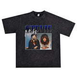 Rock Star T Shirt Singer Stevie Nicks Washed Distressed T-shirt Short Sleeve Men and Women Loose