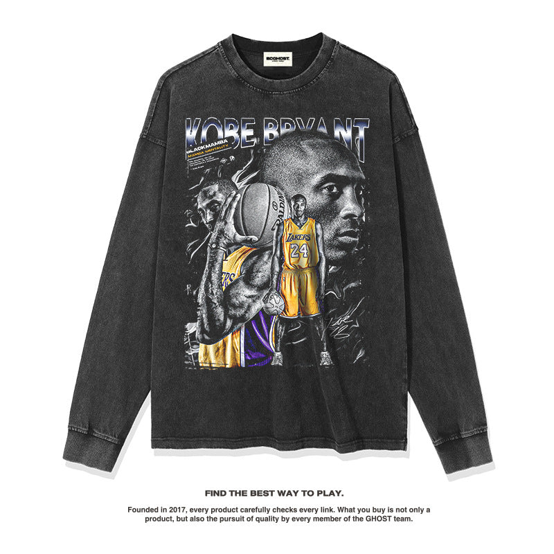 Nba Long Sleeve Shirt American Street Washed Pure Cotton