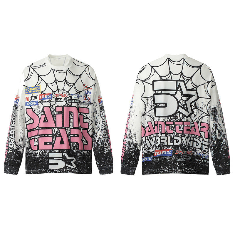 Mens Vintage T-Shirts Saint michael tears long-sleeved vintage loose spring and autumn T-shirt