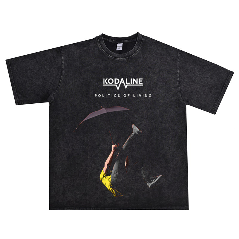 Rock Star T Shirt Irish Alternative Rock Kodaline Band Washed Distressed T-shirt Short Sleeve Loose