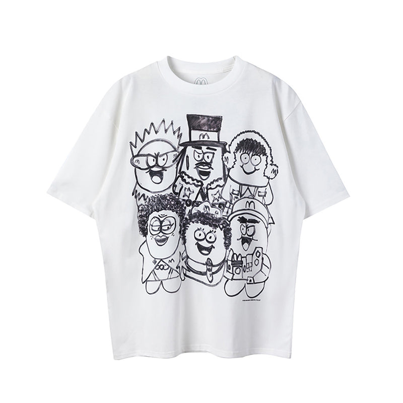 Men Vintage T-Shirts vintageM French Fries Cartoon Print Short Sleeve Loose Casual